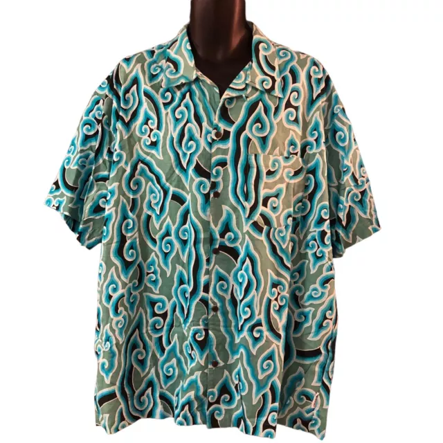 Sundrenched Mens Hawaiian Shirt XL Blue Black Swirl Classic Short Sleeve - BNWT