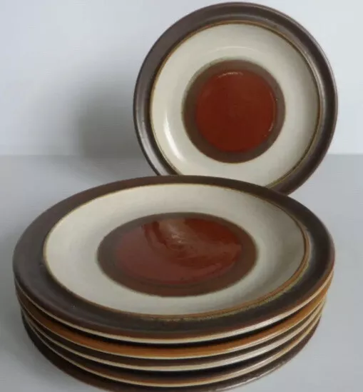 4 DENBY POTTERY POTTERS WHEEL BROWN STONEWARE SALAD PLATES  Made in England Vgc