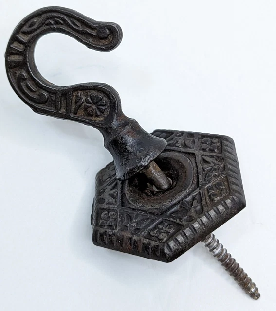 Antique Ornate Cast Iron Victorian Ceiling Hook with Back Plate Plants Bird Cage