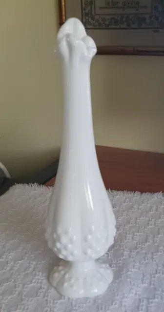 Vintage Fenton Hobnail Milk Glass Stretch Footed Bud Vase - Mid Century