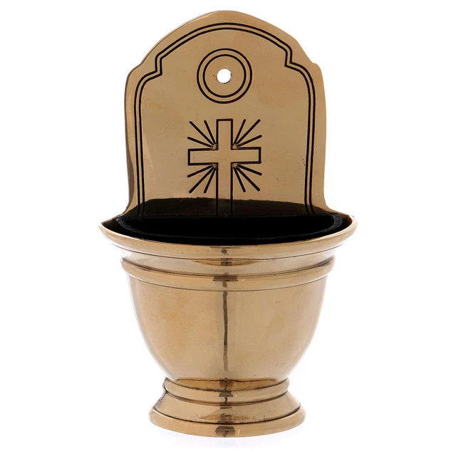 Acquasantiera ottone dorato con croce