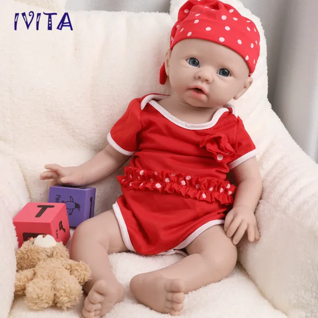 IVITA 19'' Full Silicone Reborn Baby Girl Handmade Alive Silicone Doll