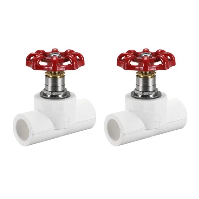 Compuerta Válvula Enchufe,20mm Interior Diámetro,PPR Blanco Rojo 2uds