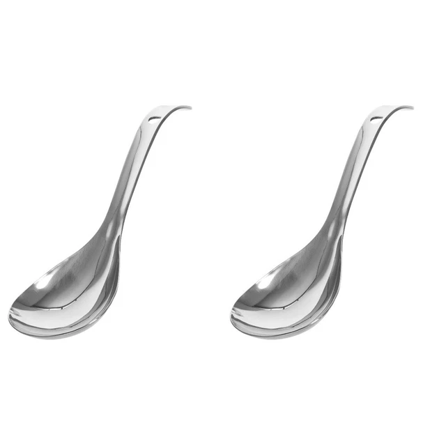 Juego de 2 cucharas de arroz de acero inoxidable utensilios de cocina cuchara de arroz de madera cuchara de cocina