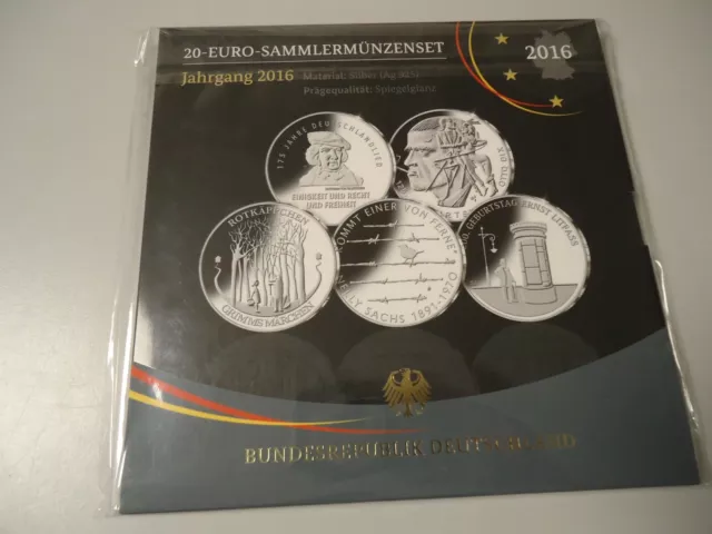 DEUTSCHLAND 2016 - Folder mit allen 5 x 20€ Euro in Silber, PP komplett