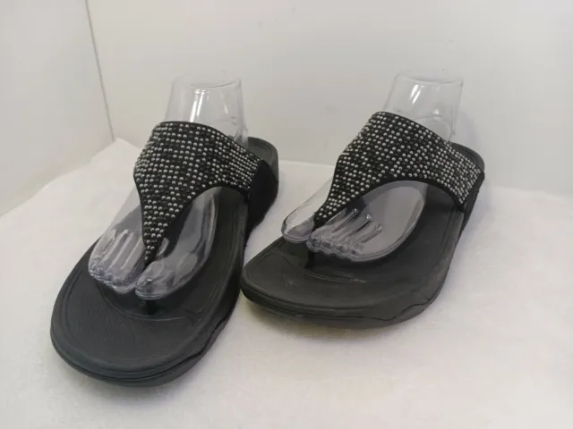 Fitflop size 10 Black Flare Suede Rhinestone Sandals. 3