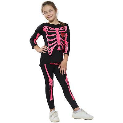 Girls Tops Kids Skeleton Print T Shirt Top & Legging Set Halloween Costume 5-13
