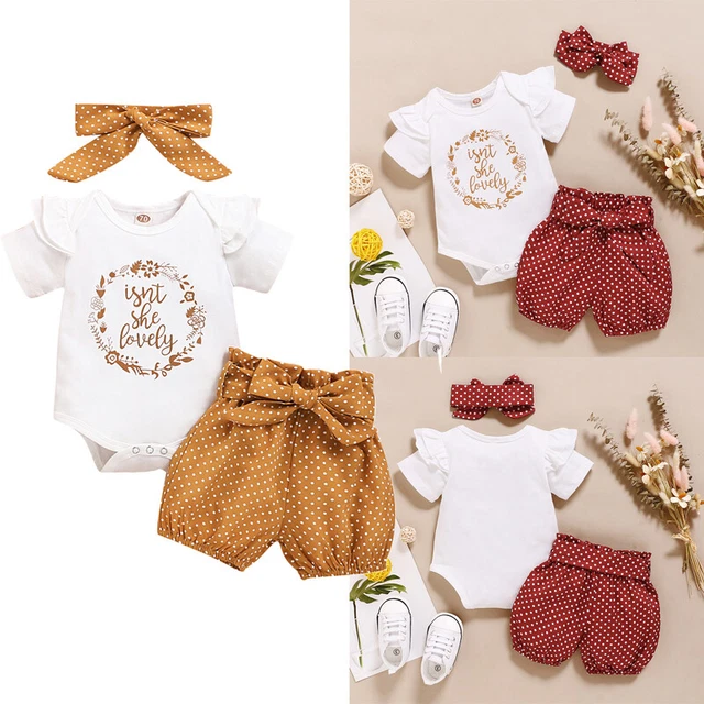 3 pz abiti neonata tuta con tuta pantaloncini pantaloni fascia set vestiti