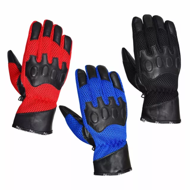 Summer Motorcycle Motorbike leather Vented gloves 3 Colours