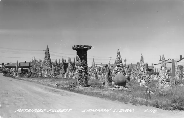 Petrified Forest Roadside Street Scene Lemmon,SD Vtg 1940's RPPC Postcard