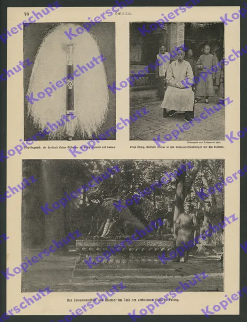 orig. Fototafel Schutztruppe China Peking Löwenstandbild Samoa Solf Rohloff 1901