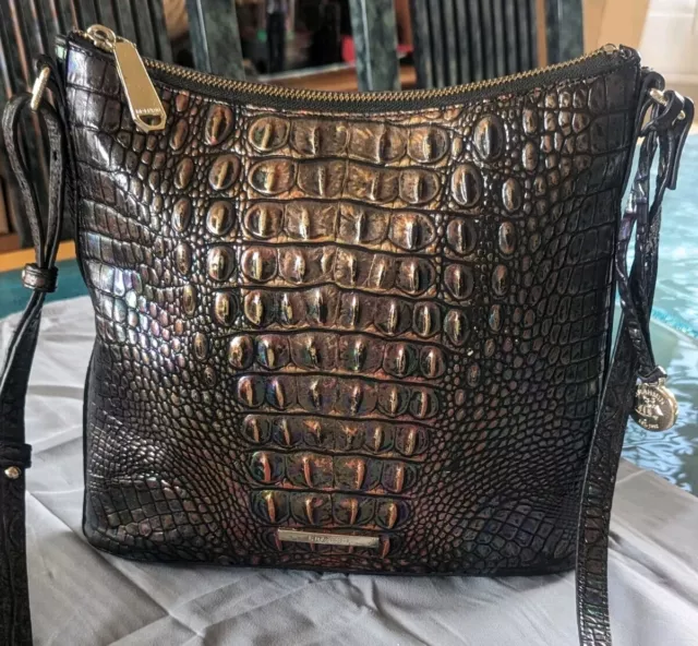 BRAHMIN KATIE Handbag CROSSBODY Black Pearl RARE Iridescent