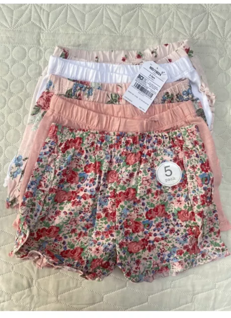 BNWT Next Girls 5 Pack Floral Summer Shorts Size Age 5-6 Years