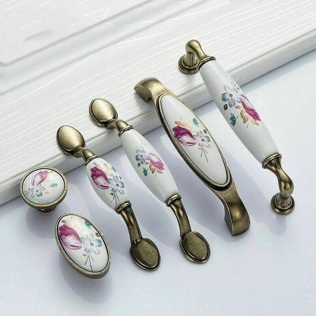 Céramique Porte Armoire Poignée Tulipe Tiroir Placard Meuble Boutons Matériel 2