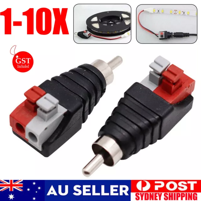 1-10X Speaker Wire A/V Cable to Audio Male RCA Connector Adapter Jack Press Plug