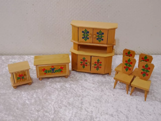 7 Piezas Set De Madera Juguete Mueble Vintage - Casa de Muñecas - Estilo Rústico