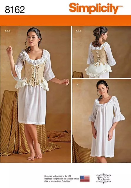 Simplicity History 18th Century Costume Undergarment Corset Chemise Pattern 8162