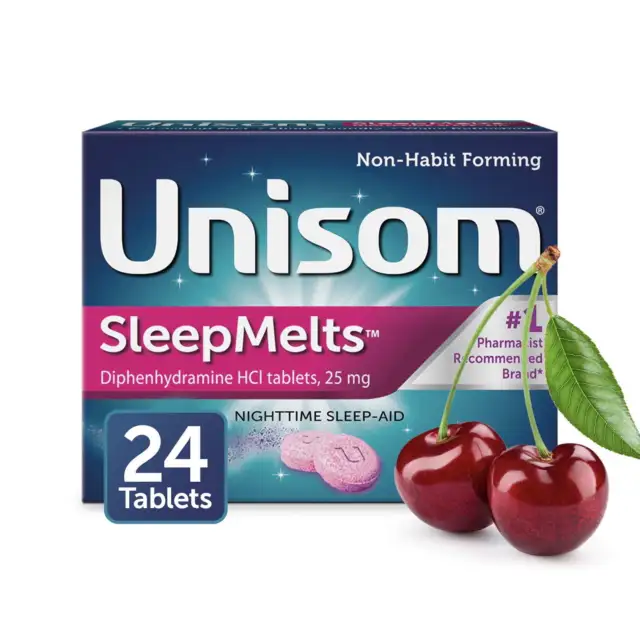 Tabletas Unisom Sleepmelts (24 quilates, sabor cereza), ayuda para dormir