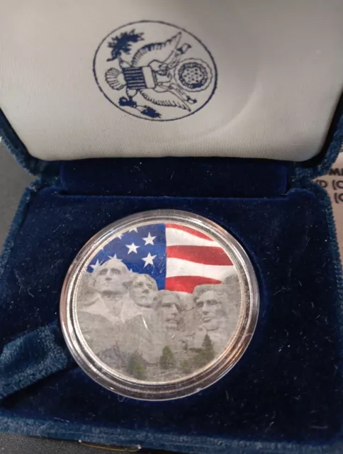 2020  Colorized Silver Eagle Mount Rushmore in blue velvet presentation case
