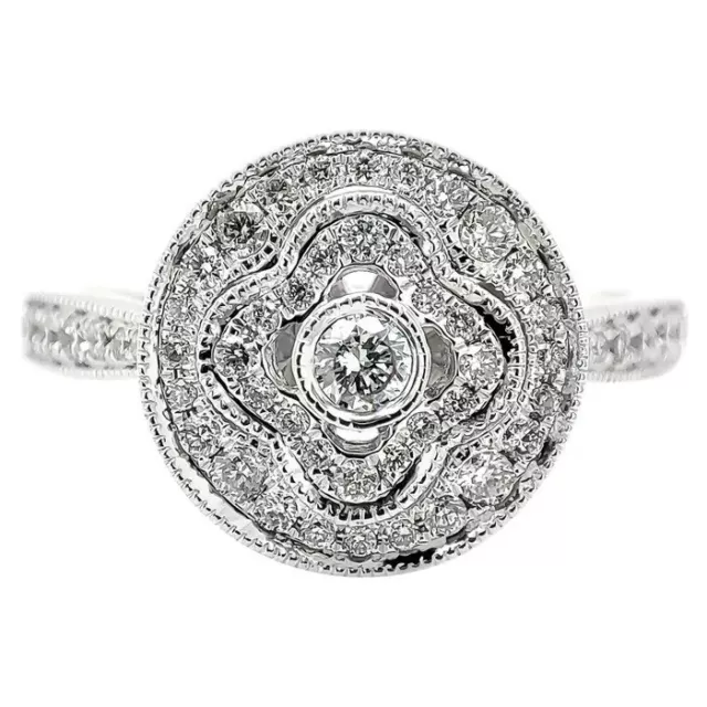 Round Adstar CZ Diamond Art Deco Ring 925 Sterling Silver Engagement Joaillerie