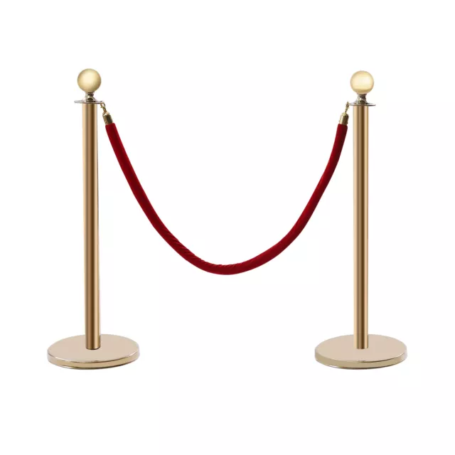 4PCS Stanchion Posts Queue Pole Gold with 2 Velvet Ropes Crowd Control Barrier