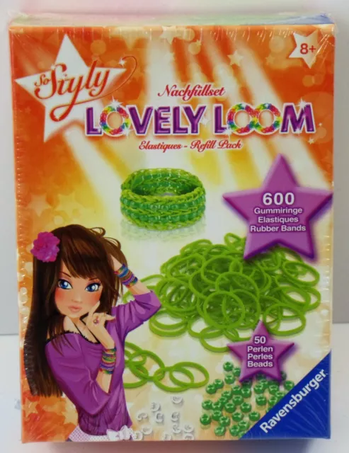 Ravensburger - Lovely Loom Nachfüllset - Grün - 600 Gummiringe + 50 Perlen