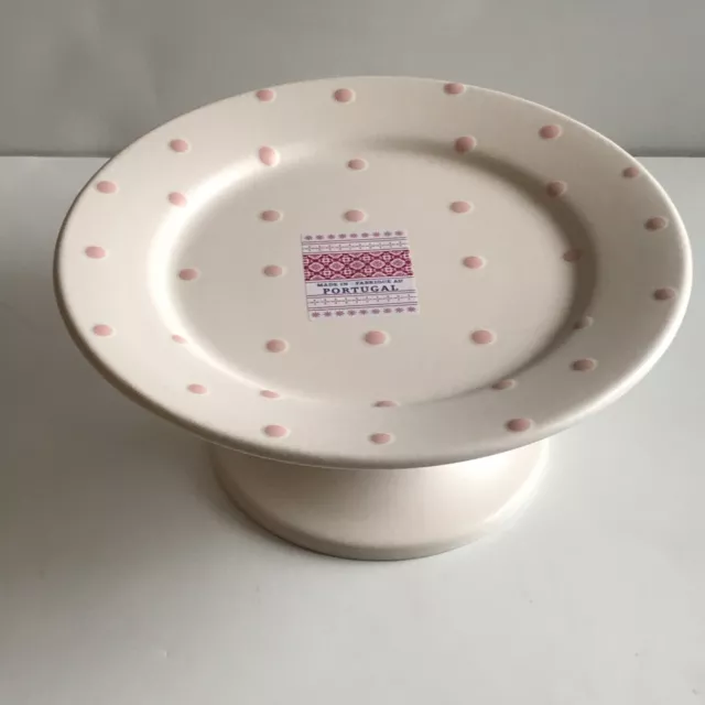 Matceramica Easter Cake Plate Stand Pink Polka Dots Made in Portugal