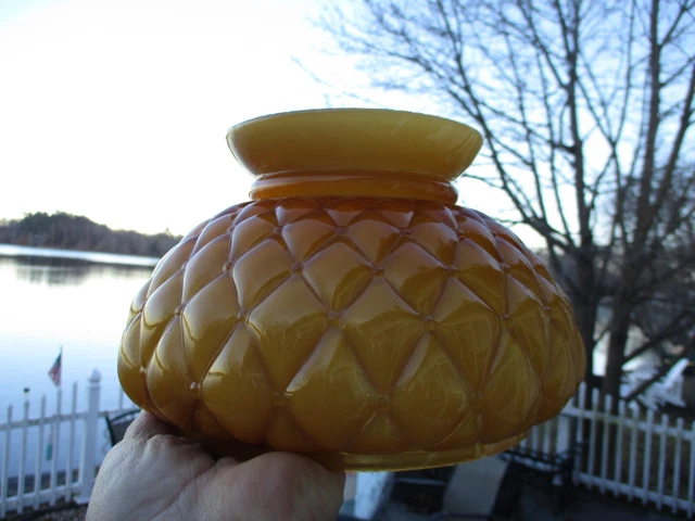 Vintage Amber cased glass Diamond Quilted  pattern lamp Shade   6 3/4 " base