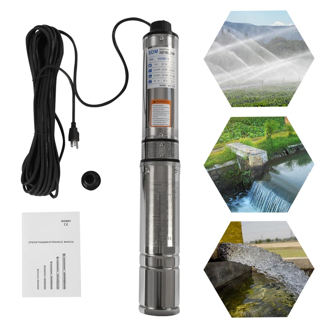 110v Submersible Deep Well Water Pump Large Range Stainless Steel 370w 0.5hp New