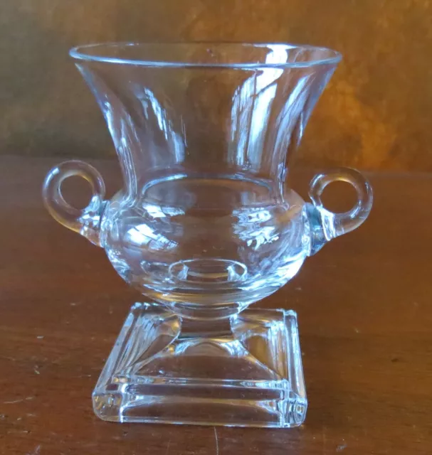 Duncan & Miller 3 ½” Clear Glass Grecian Urn Handled Vase/Toothpick Holder