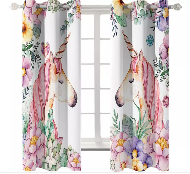 Kids Bedroom Curtains Ring Top Eyelet 3D Unicorns Blackout Door Decor UV Protect