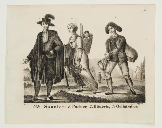 Unbekannt (19.Jhd), Spanische Trachten, um 1829, Lithographie Realismus 2