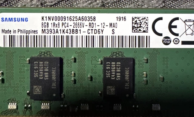 SAMSUNG 8GB 1RX8 PC4-2666V-RD1-12 ECC REG Server Memory