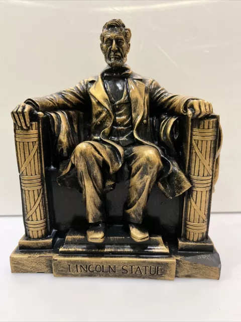 7.2” X 6.2” President Abraham Lincoln Memorial Seated Statue Bookends-Excellent