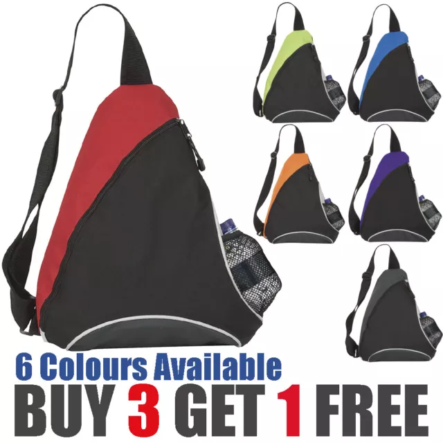 Back to School Bag Mono Strap Sports Triangle Rucksack with water bottle pouch