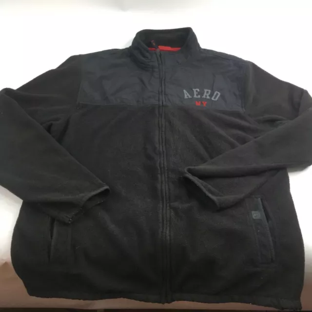 Aeropostale Mens Full Zip Up Fleece Jacket Size XL Black Long Sleeve