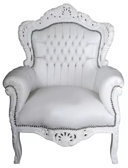 Fauteuil Baroque Blanc Accoudoirs de Chaise Antique Rokoko Kaminsessel