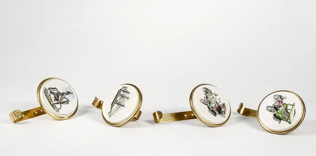 Set 4 appedipanni appendi abiti in metallo con decori vintage 1960