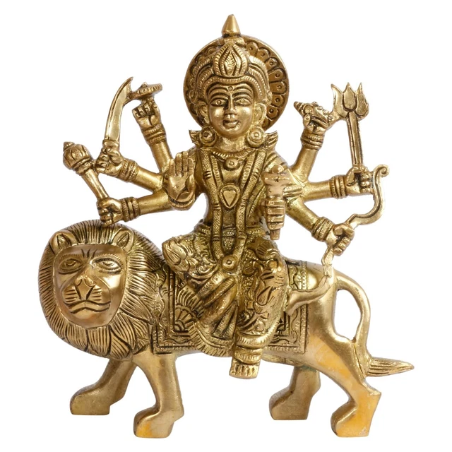 BRASS MAA DURGA Idol Sitting On Lion Ma Sherawali Devi Statue for Home