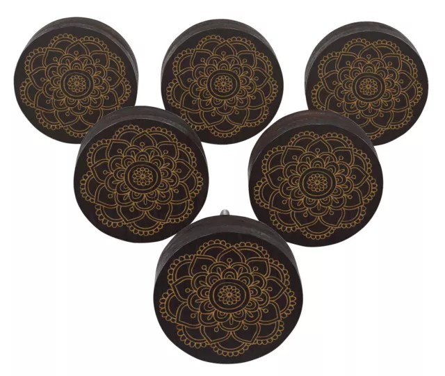 IBA Mandala Engraved Wooden Wardrobe Knobs Cabinet Drawer Pull 10 Pcs-TER6A