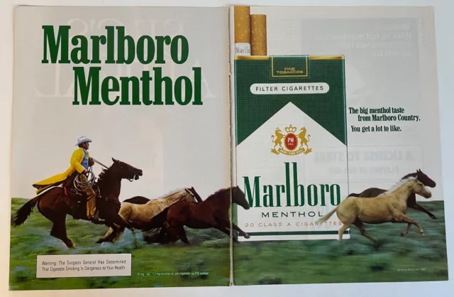 1982 Marlboro Menthol Cigarette Running Horses Vintage 2 Page  PRINT AD