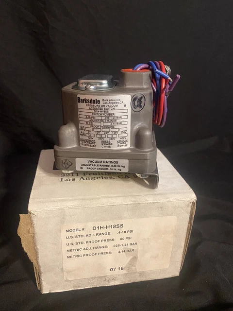 Barksdale Pressure Or Vaccum Actuated Switch	D1H-H18Ss