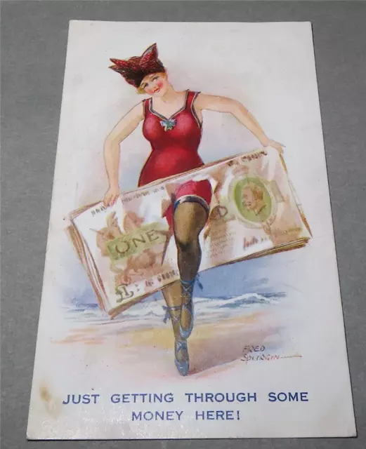 Fred Spurgin Postcard Lady In Bathing Costume & Stockings c 1918 Unused   504