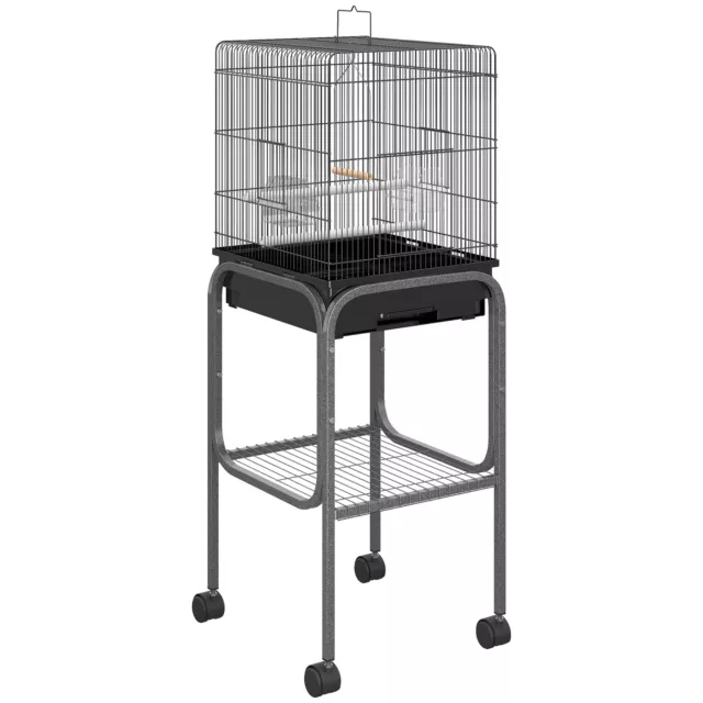 51" Metal Bird Cage Stand Large Parrot Play House with Wheels and Storage Shelf
