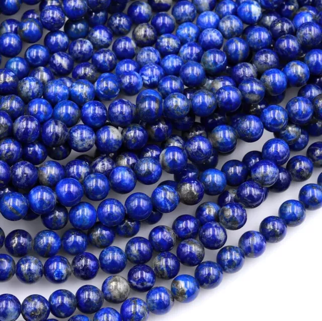 Véritable Lapis Lazuli Pierre Précieuse Rond Lisse Perles Strand 39.4cm