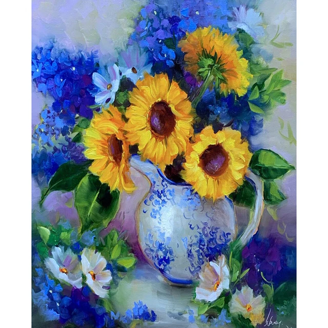 Hazlo tú mismo Imagen Digital Girasoles Jarrón Sin Marco Pintura al Óleo por Número Artesanía