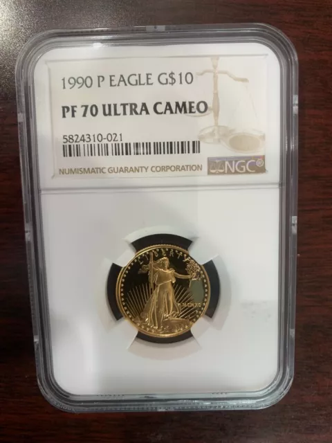 1990 P Gold $10 Proof American Eagle 1/4 Oz Coin Ngc Pf 70 Uc