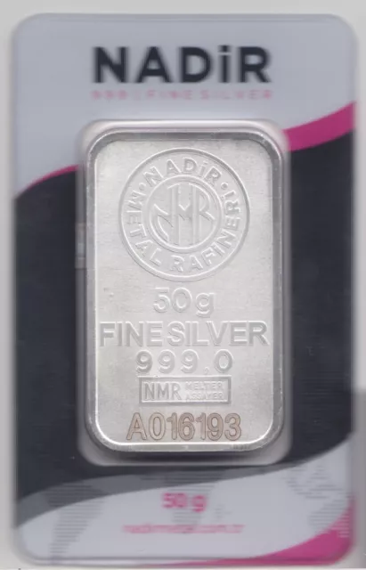 Fine Silver 50 Gram Bullion Bar Nadir Metal Refineri Investment Sealed Bar