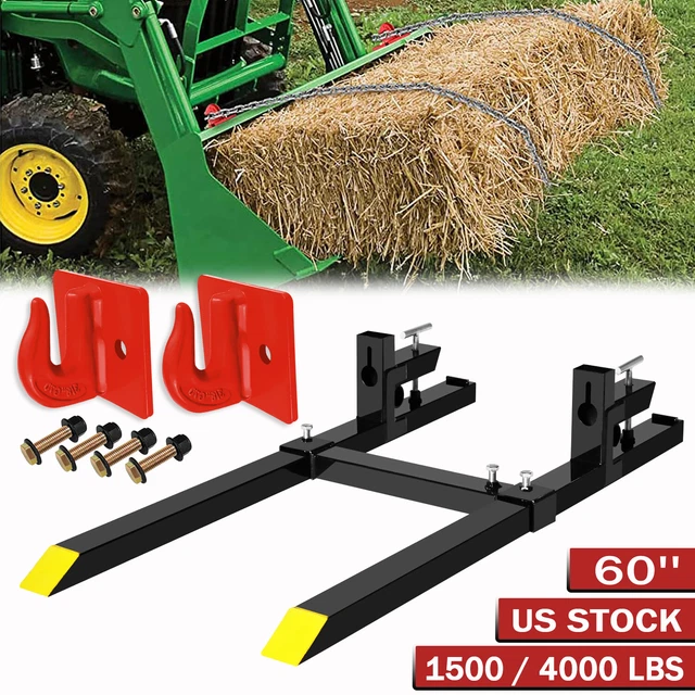 1500lb 4000lb Tractor Pallet Fork Bucket Clamp on Skid Steer Loader + 3/8" Hooks