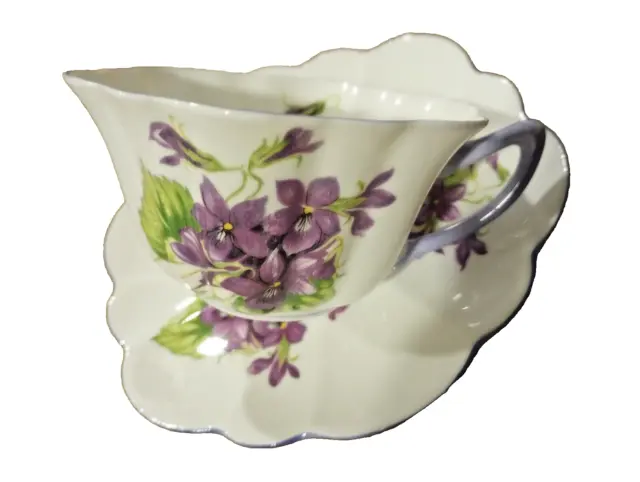 Vintage 1960's Shelley England Violets Tea Cup & Saucer, Gorgeous Mauve Trim